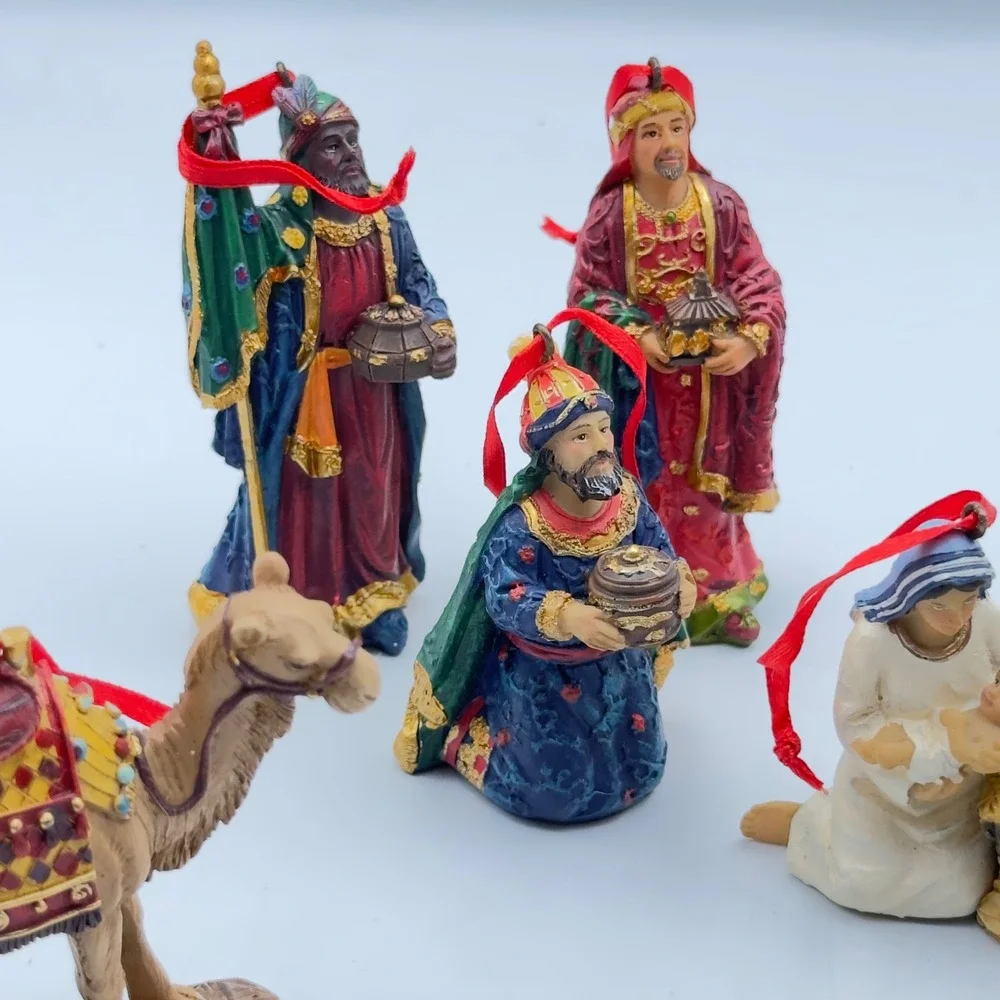 Resin 9 Piece Nativity Scene Christmas Ornament Set Holy Family Wise Men Animals